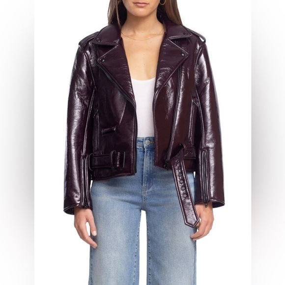 BlankNYC Shiny Crinkle Faux Leather Moto Jacket – Cherry Picked Size Medium - Picture 1 of 10